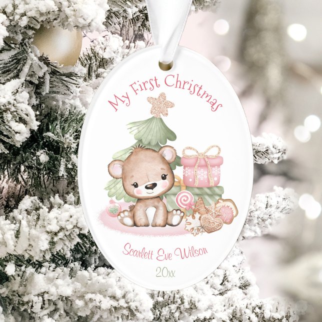 Primer adorno navideño acrílico de chica (Girl Cute Baby's First Christmas Ornament Acrylic)