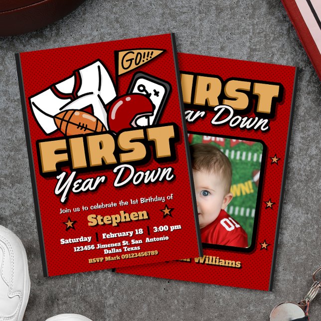 Primer Año Caído - Fútbol con Invitación de Foto (First Year Down - Football with Photo Invitation)