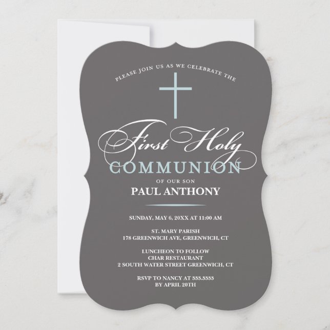 Primer azul elegante de la invitación de la (Anverso)