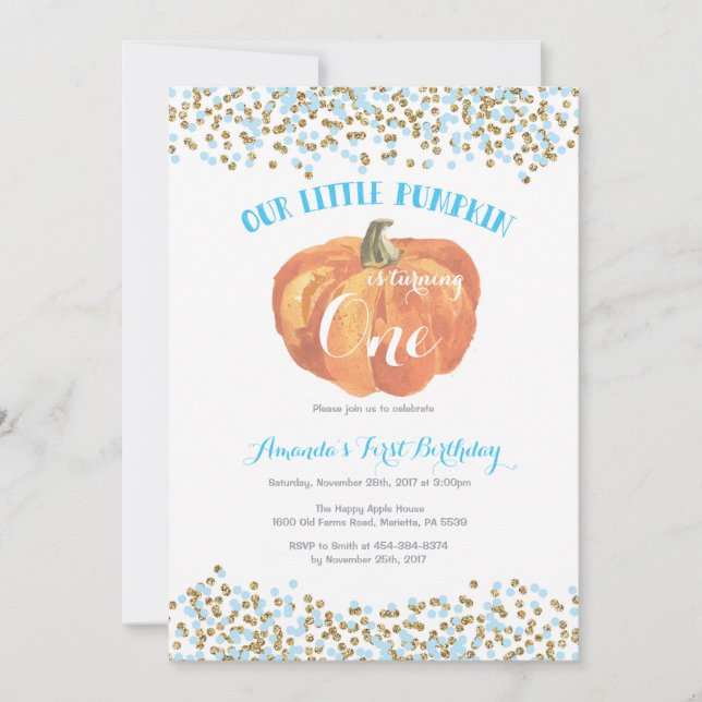 Primer azul y oro de la invitación del cumpleaños (Anverso)