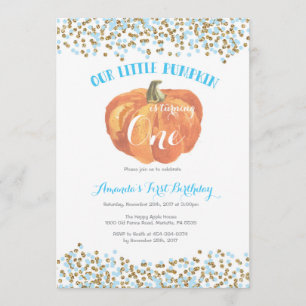 Primer azul y oro de la invitación del cumpleaños