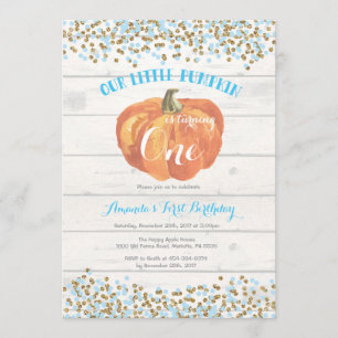 Primer azul y oro de la invitación del cumpleaños