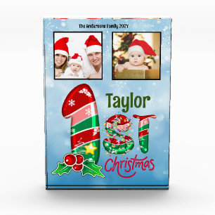 Primer bebé de Navidad Dos fotos Personalizado Blo