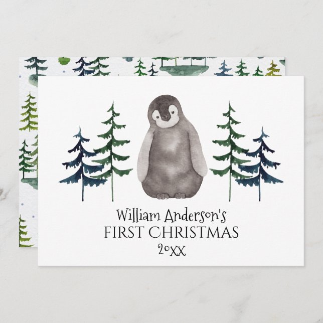 Primer bebé de Navidad pingüino y árbol personaliz (Anverso / Reverso)