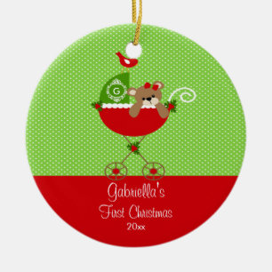 Primer carro de bebé del ornamento del navidad del