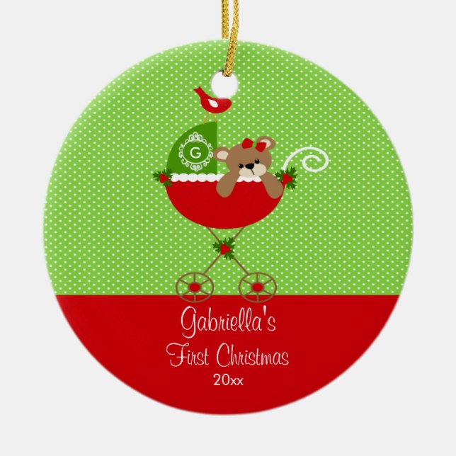 Primer carro de bebé del ornamento del navidad del (Frente)