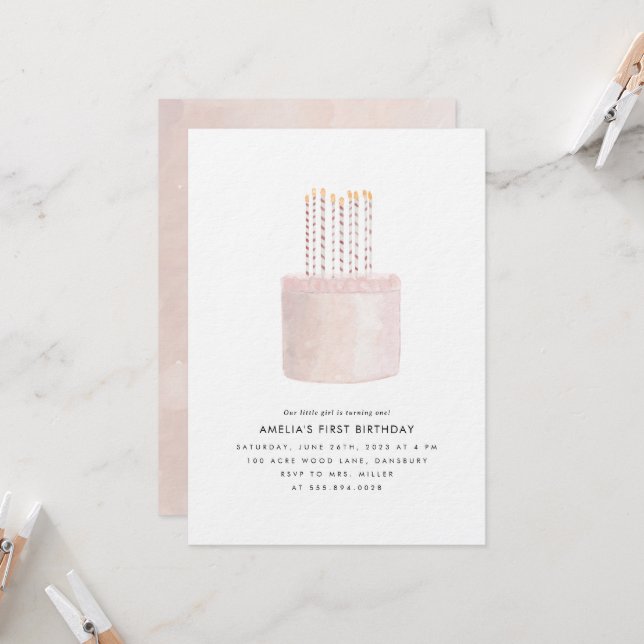 Primer Chica de cumpleaños Invitación a fiesta de  (Anverso/Reverso In Situ)