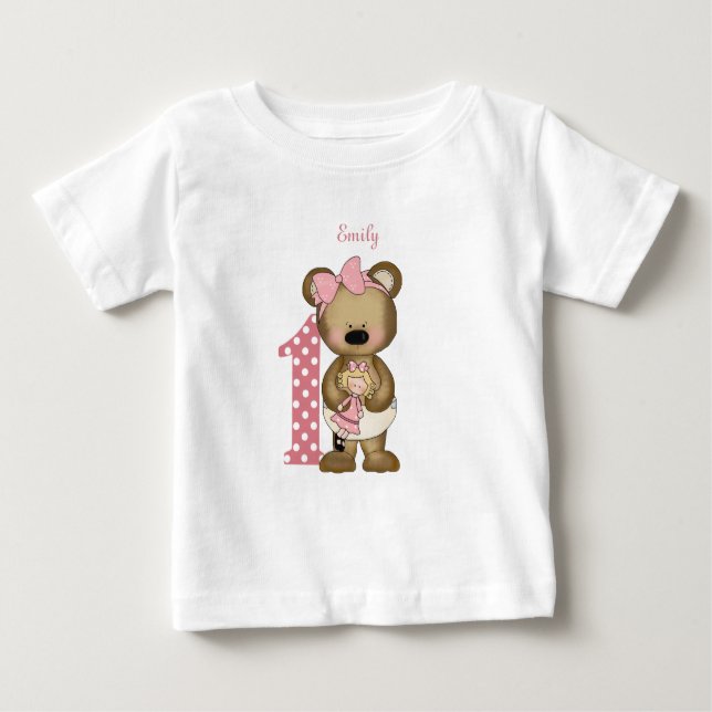 Primer Chica de cumpleaños Teddy Bear con camiseta (Anverso)