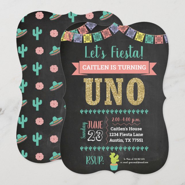 Primer Chica de invitaciones a Chalkboard de Cumpl (Anverso / Reverso)