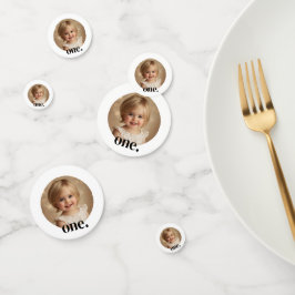 Primer Confetti fotográfico de cumpleaños en blanc