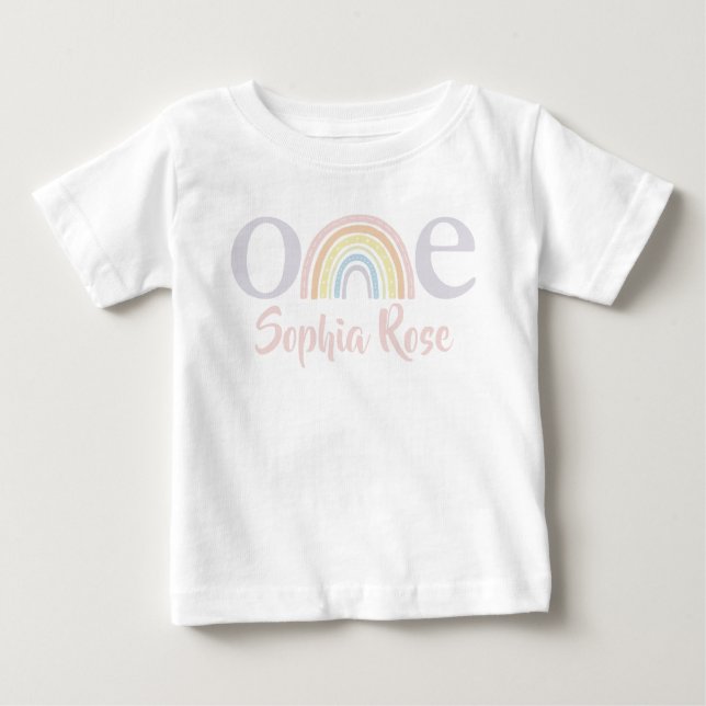 Primer cumpleaños, camiseta del bebé arco iris de  (Anverso)