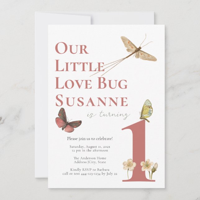 Primer cumpleaños con amor Bug Invitación para beb (Anverso)