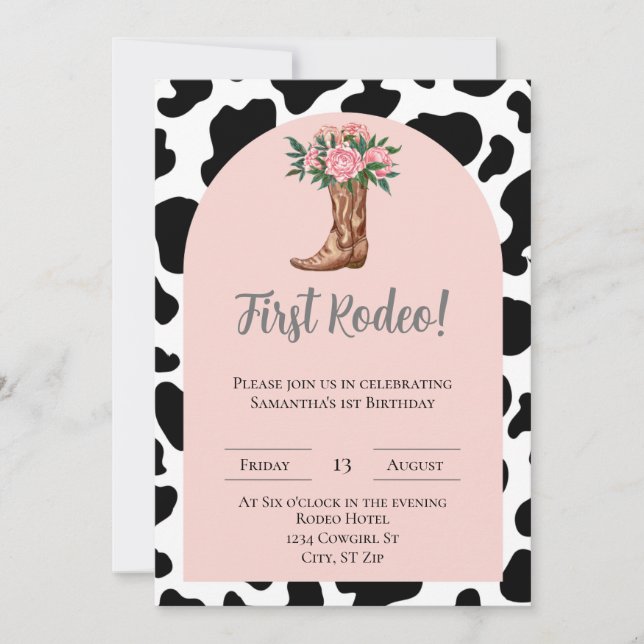 Primer cumpleaños de Rodeo, Invitación de Cowgirl (Anverso)