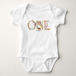 Primer cumpleaños Deer Floral Watercolor Baby Body