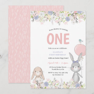 Primer cumpleaños Invitación de conejo de Pascua