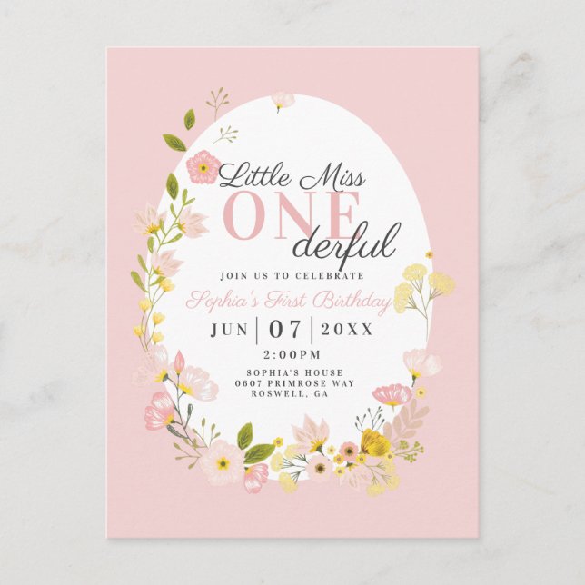 Primer cumpleaños pequeña señorita una invitación  (Anverso)