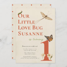 Primer cumpleaños Pequeño Bug de amor Invitación d