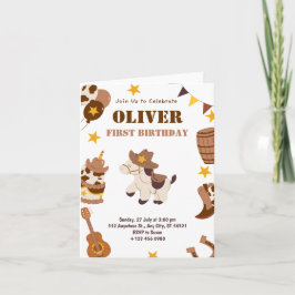 Primer cumpleaños rodeo niños primera tarjeta dobl