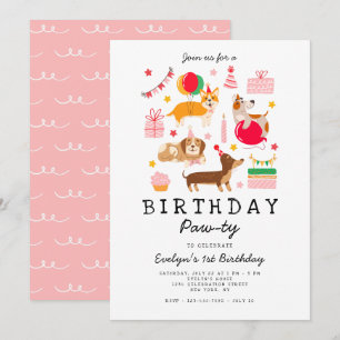 Primer cumpleaños rosado invitación a fiesta de pt