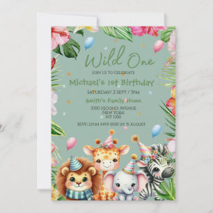 Primer cumpleaños Safari Animal Salvaje Una Floral