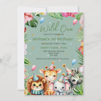 Primer cumpleaños Safari Animal Salvaje Una Floral