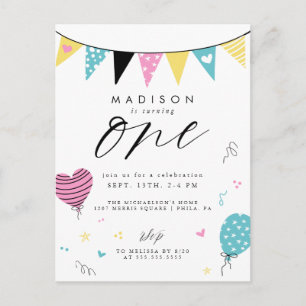 Primer cumpleaños Tarjeta postal Cute Doodle Bir