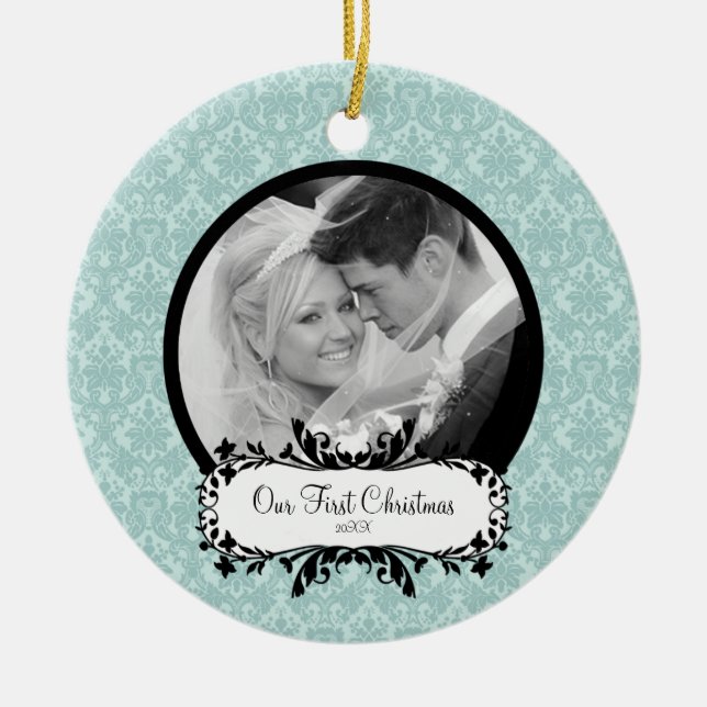 Primer damasco del azul del ornamento de la foto (Frente)