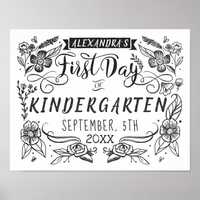 Primer día de clases Rótulo blanco de arte de Chal (Frente)