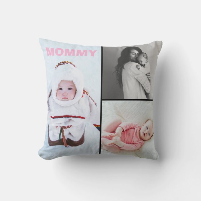 Primer Día de las Madres Almohada con Collage de 3 (Anverso)