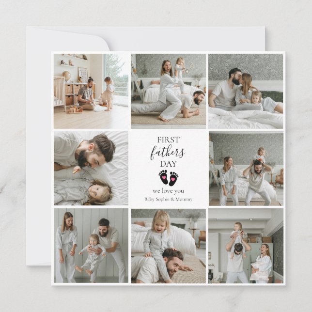 Primer Día del Padre - Huellas de bebé y corazones (Anverso)