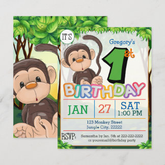 Primer Fiesta de cumpleaños - Invitación en mono