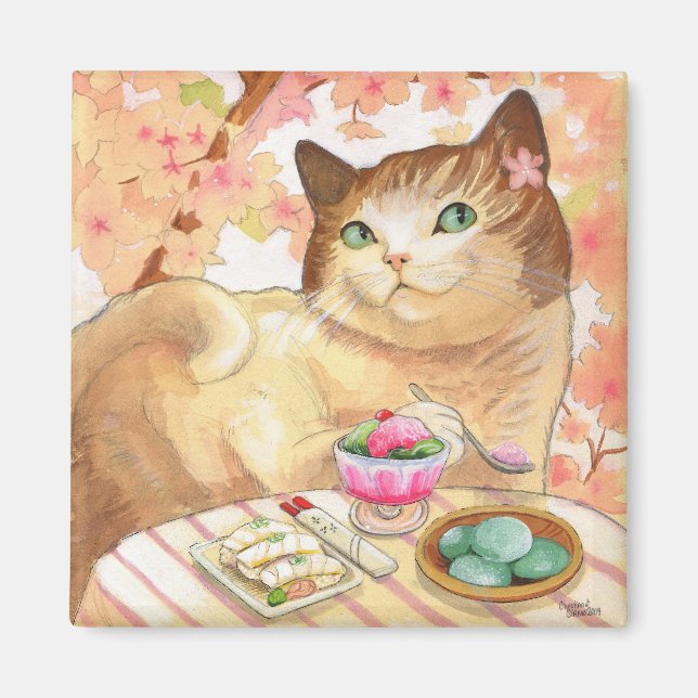 Primer imán de postre gato de sushi (Frente)