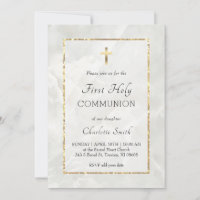 primer invitación a la comunión de mármol blanco