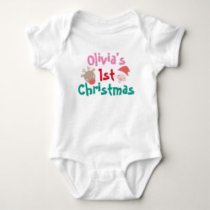 Primer mameluco del bebé del navidad de Olivia