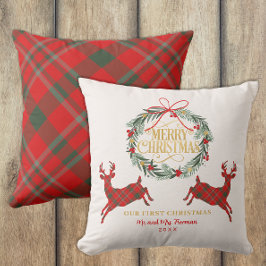 Primer Navidad Almohada Cuadrada de Plaid Rojo Sr 