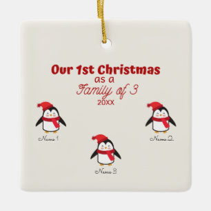 Primer Navidad en familia de 3 pingüinos adornos