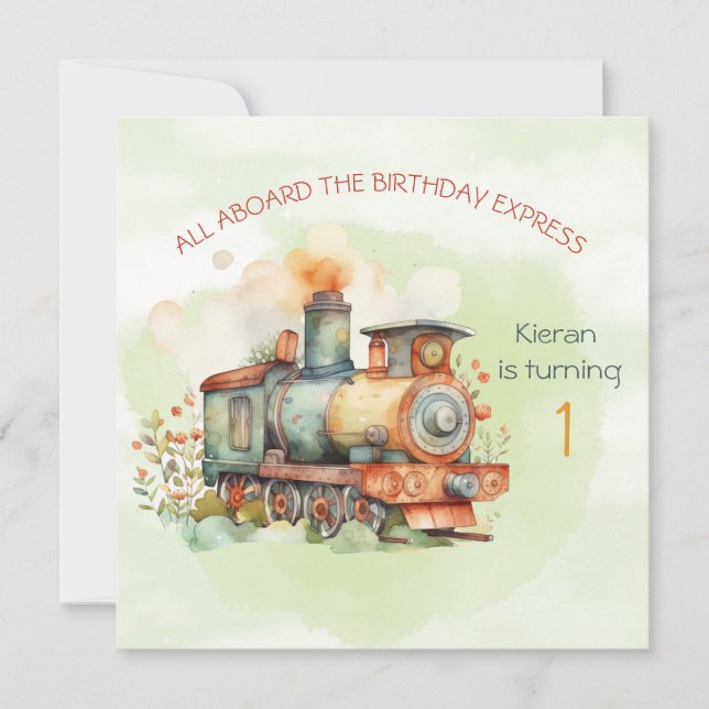 Primer niño con motor de tren. Invitación de cumpl (Anverso)