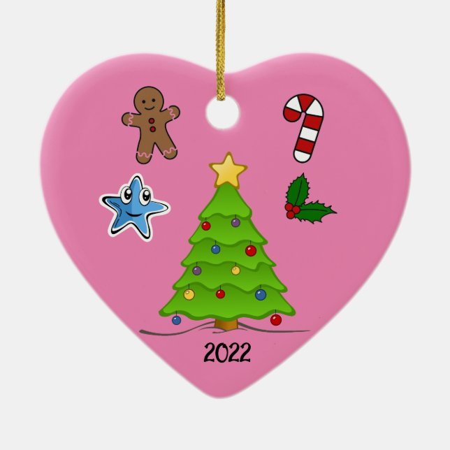 Primer ornamento con forma de corazón de Navidad - (Atrás)