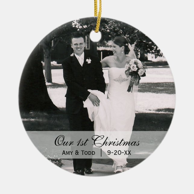 Primer ornamento de encargo de la foto del navidad (Frente)