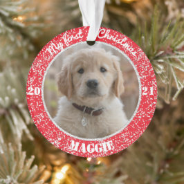 Primer ornamento de fotos de Navidad de Puppy
