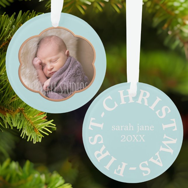 Primer ornamento de fotos de Navidad del bebé (Just add your little one's photo and name)