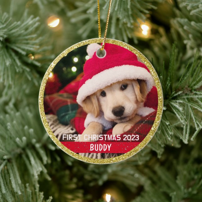 Primer ornamento de fotos de perros de cachorro na (Árbol)
