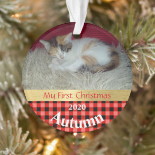 Primer ornamento de fotos navideñas de Gatito
