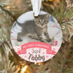 Primer ornamento de fotos navideñas de Gatito