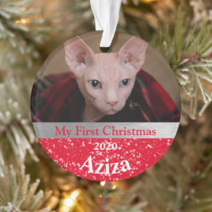 Primer ornamento de fotos navideñas de Gatito
