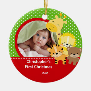 Primer ornamento de Navidad con foto de bebé jiraf