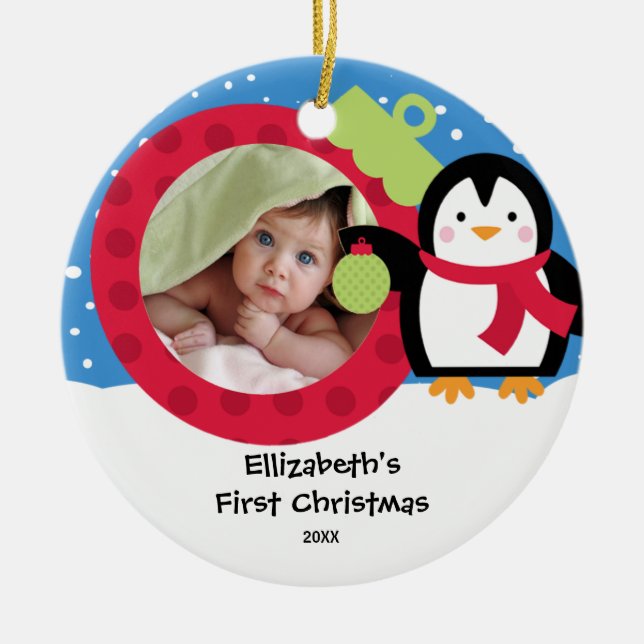 Primer ornamento de Navidad de bebé con foto de pi (Frente)