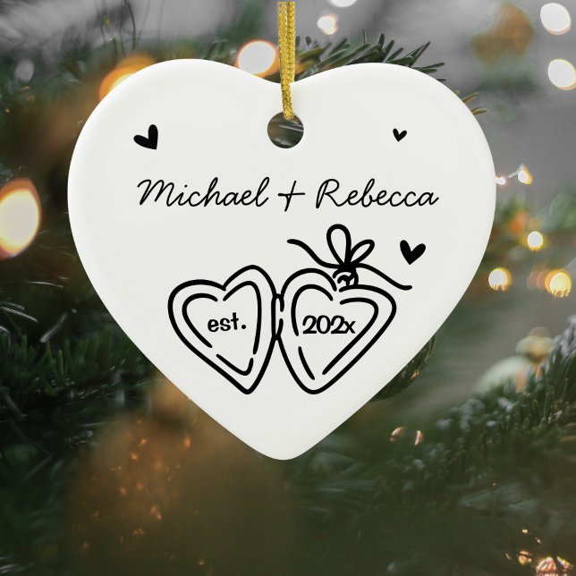 Primer Ornamento De Navidad De Whimsical Recién Re (Couple Christmas Ornament)