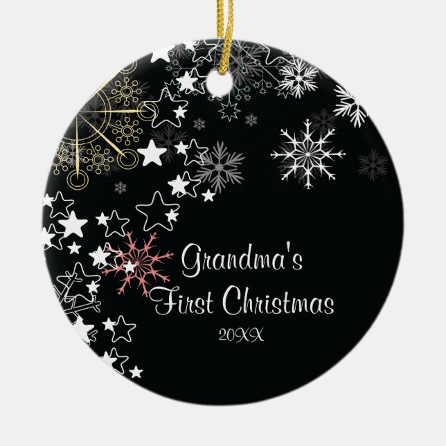 Primer ornamento del copo de nieve del navidad de (Frente)