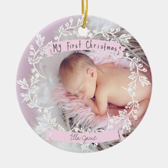Primer ornamento del navidad de la foto de la niña (Frente)